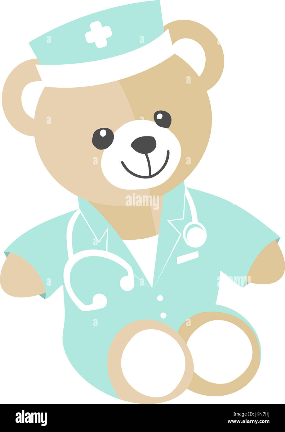 A teddy bear dressed as a doctor or nurse to explain the care and reassure the children Stock Photo