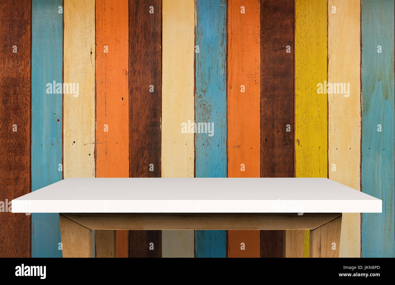 empty table on colorful background Stock Photo - Alamy