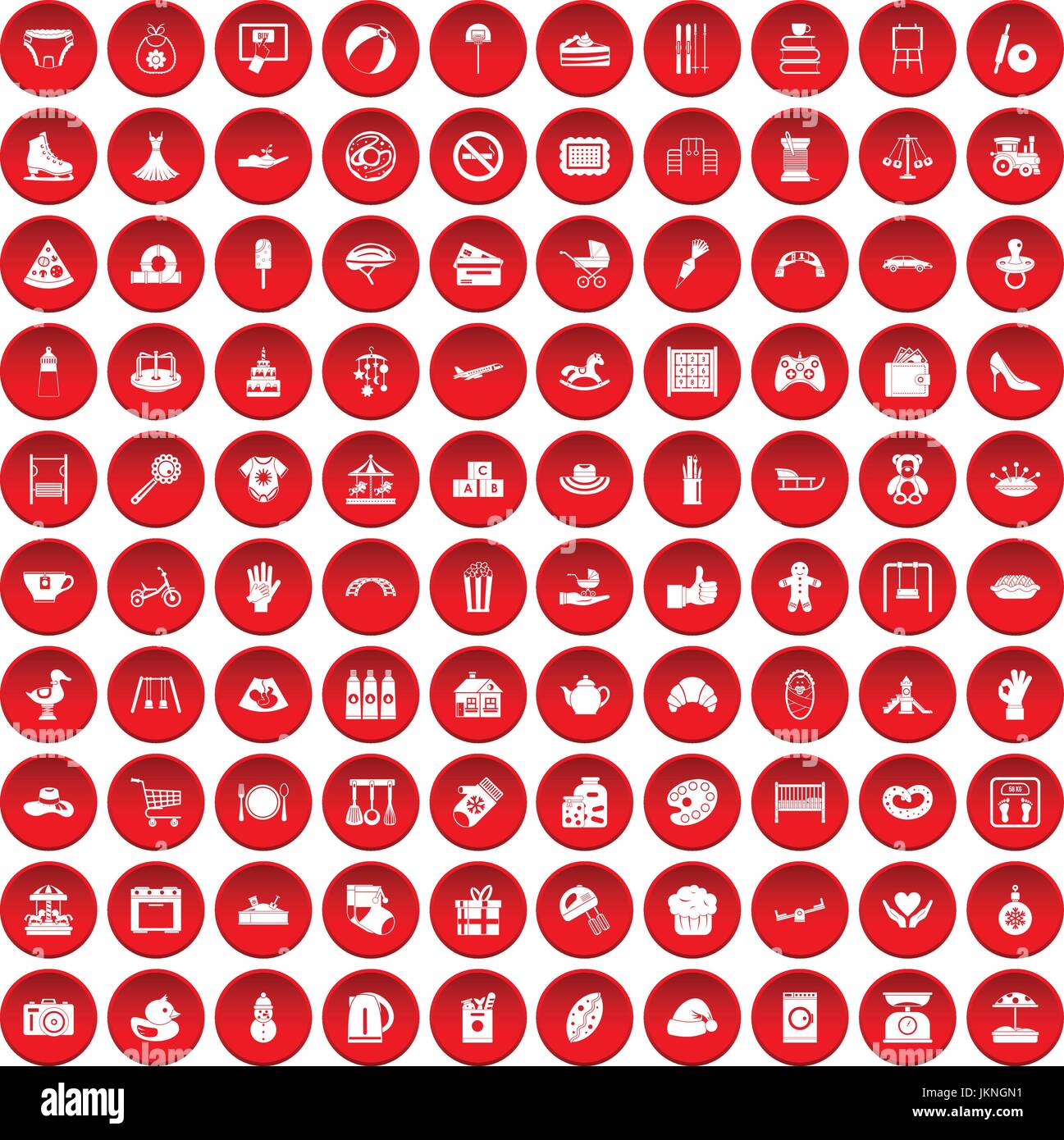 100 mother and child icons set in red circle isolated on white vector ...