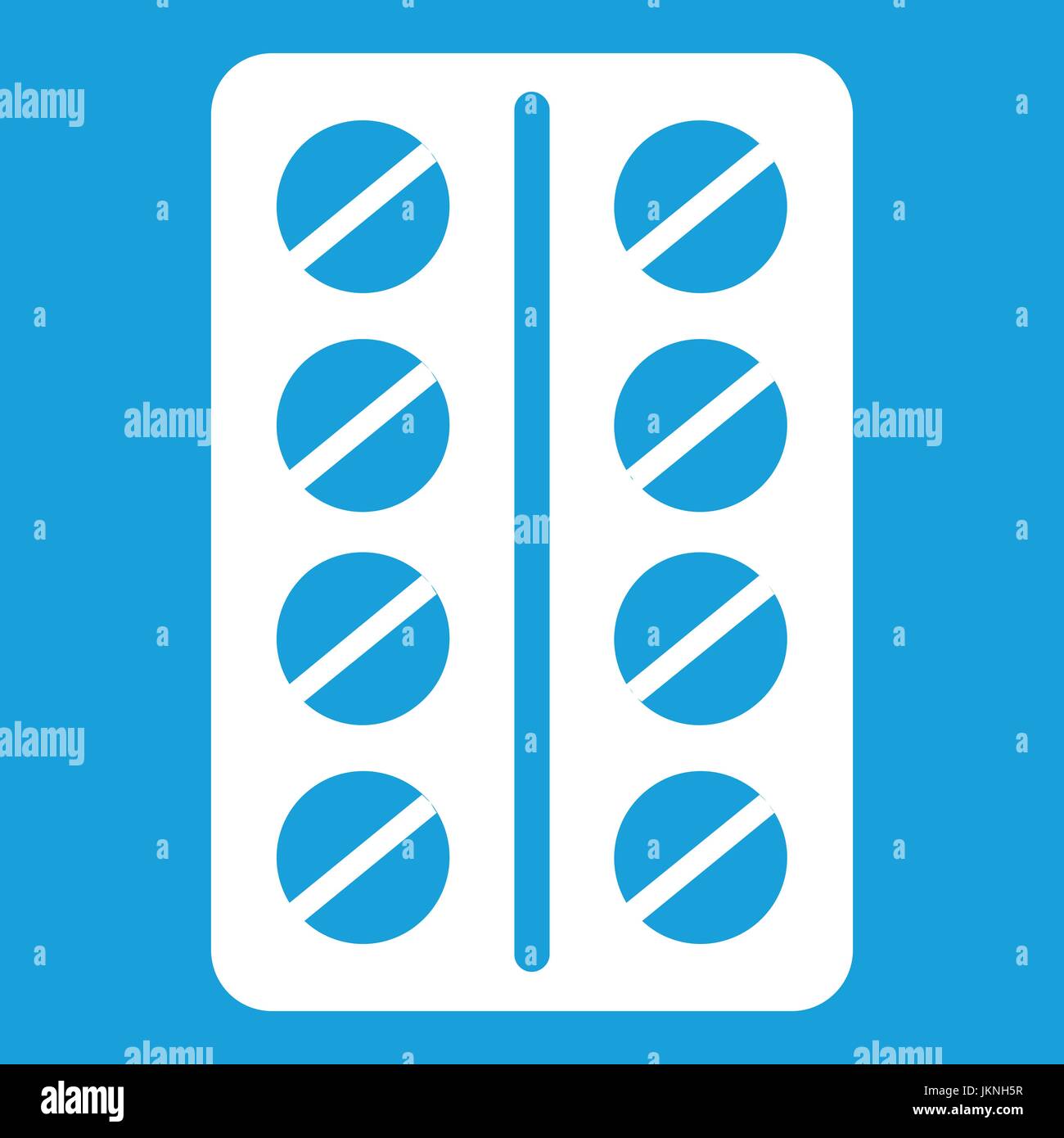 Round pills in a blister pack icon white isolated on blue background ...