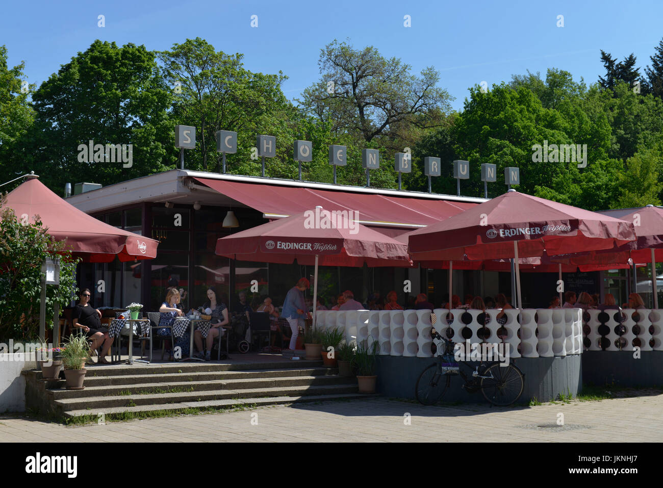 Cafe of Schoenbrunn, national park, Friedrich's grove, Berlin, Germany, Cafe Schoenbrunn, Volkspark, Friedrichshain, Deutschland Stock Photo