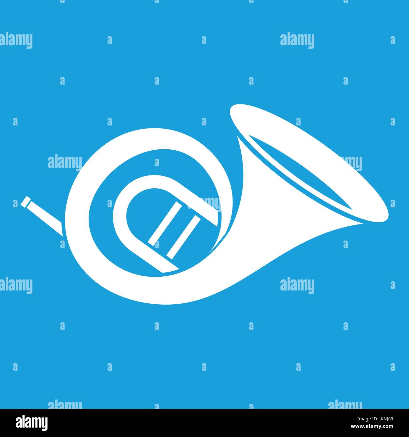 French horn icon white isolated on blue background vector illustration