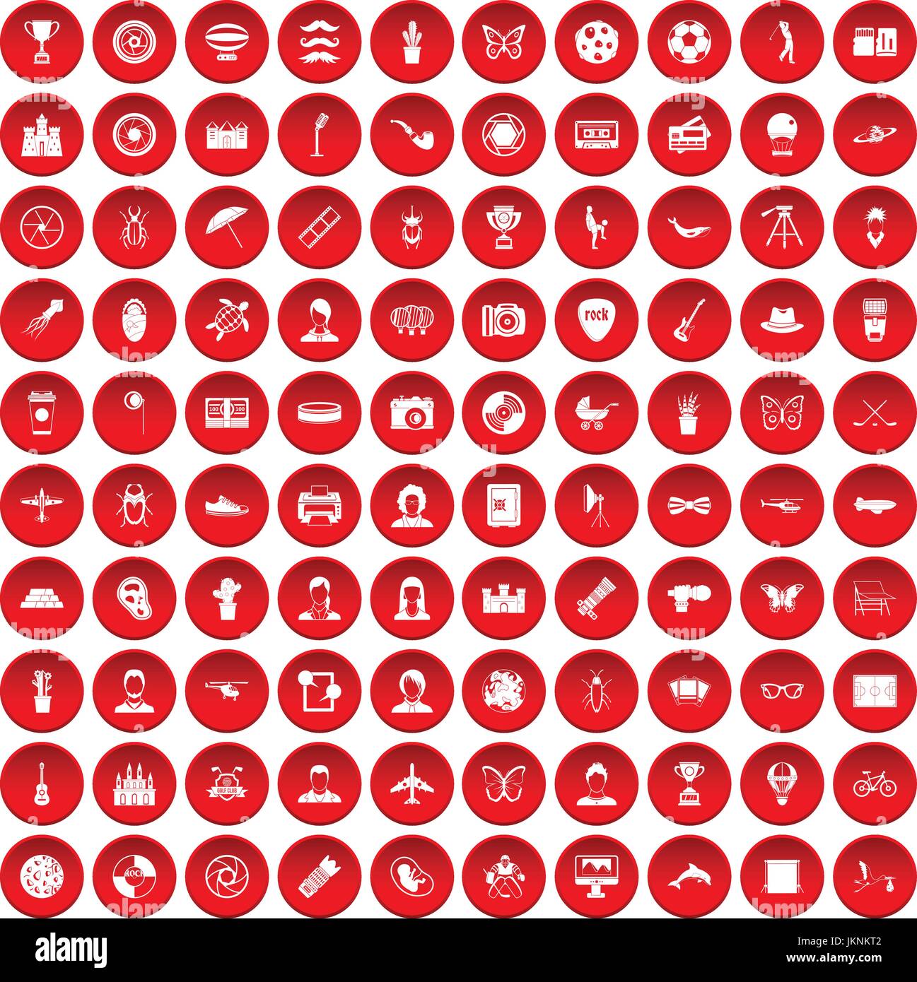 100 photo icons set in red circle isolated on white vector illustration ...