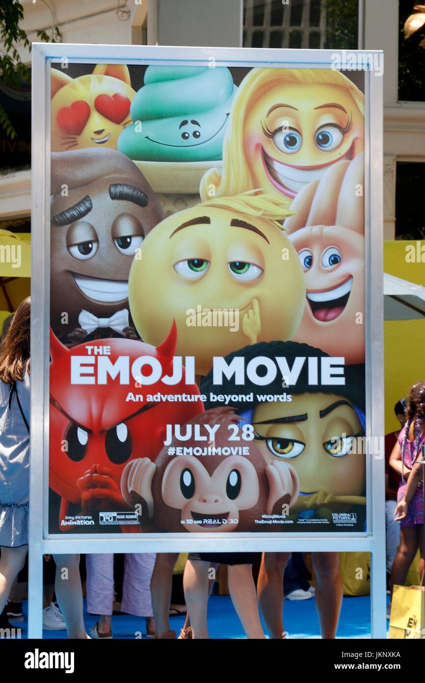 Los Angeles, CA, USA. 23rd July, 2017. The Emoji Moive Poster at arrivals  for THE EMOJI MOVIE Premiere, Regency Village Theatre, Los Angeles, CA July  23, 2017. Credit: Priscilla Grant/Everett Collection/Alamy Live