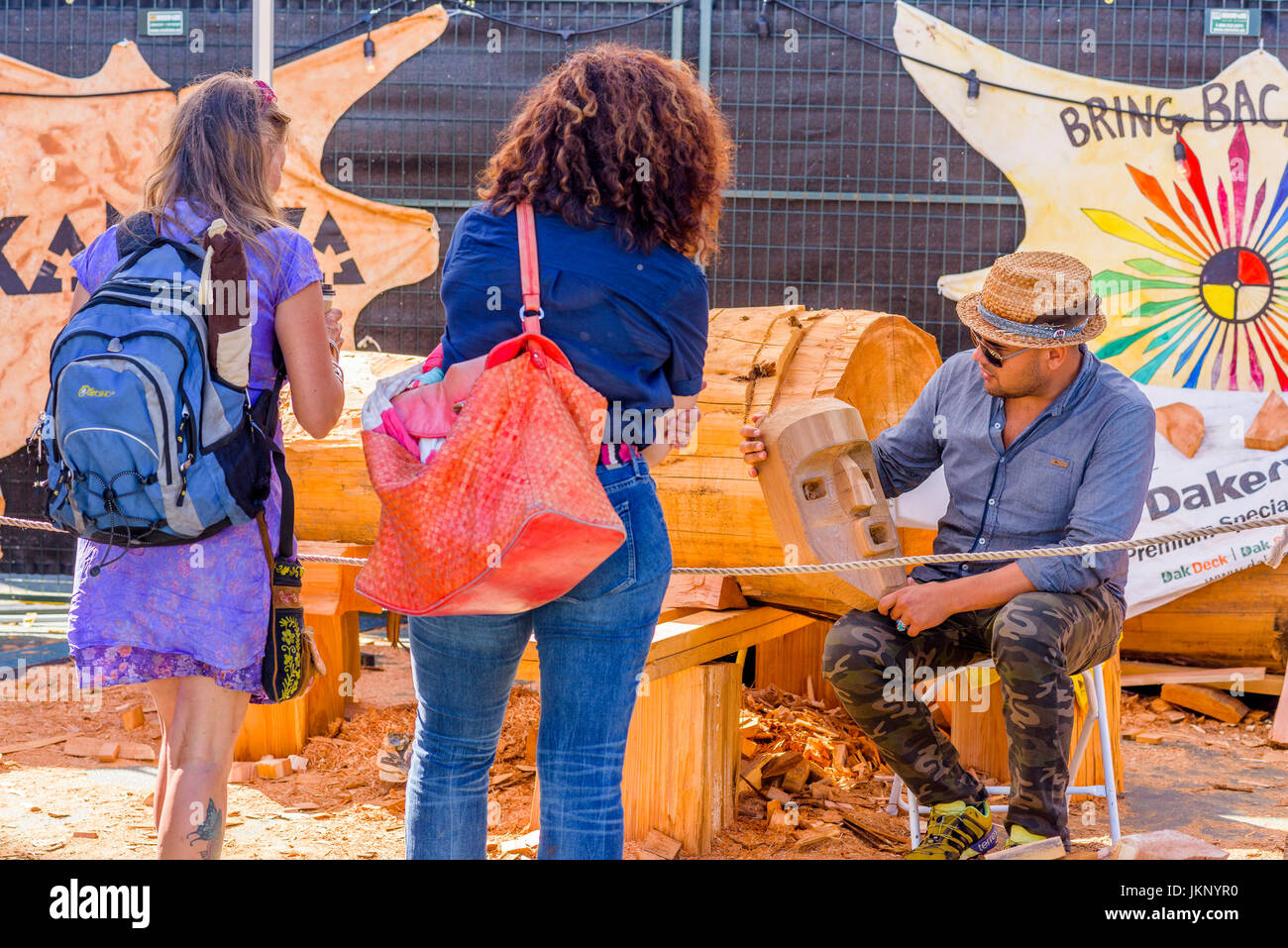 Vancouver, Canada. 23rd July, 2017. Carving demo. The Drum is Calling Festival, Canada 150  event, Larwill Park, Vancouver, British Columbia, Canada. Credit: Michael Wheatley/Alamy Live News Stock Photo
