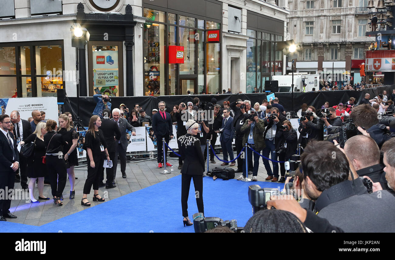 London, UK. 24th July, 2017. Cara Delevingne, Valerian and The City of a Thousand Planets - European film premiere, Leicester Square, London UK, 24 July 2017, Photo by Richard Goldschmidt, A dark force threatens Alpha, a vast metropolis and home to species from a thousand planets. Special operatives Valerian and Laureline must race to identify the marauding menace and safeguard not just Alpha, but the future of the universe. Credit: Rich Gold/Alamy Live News Stock Photo