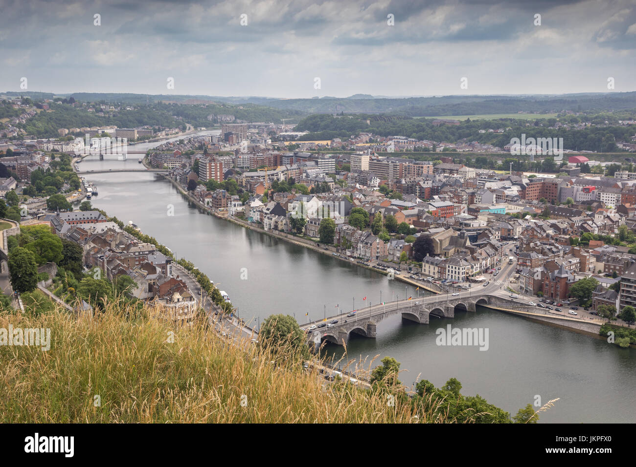 Bridges over the Meuse at Namur, seen from the citadel Stock Photo