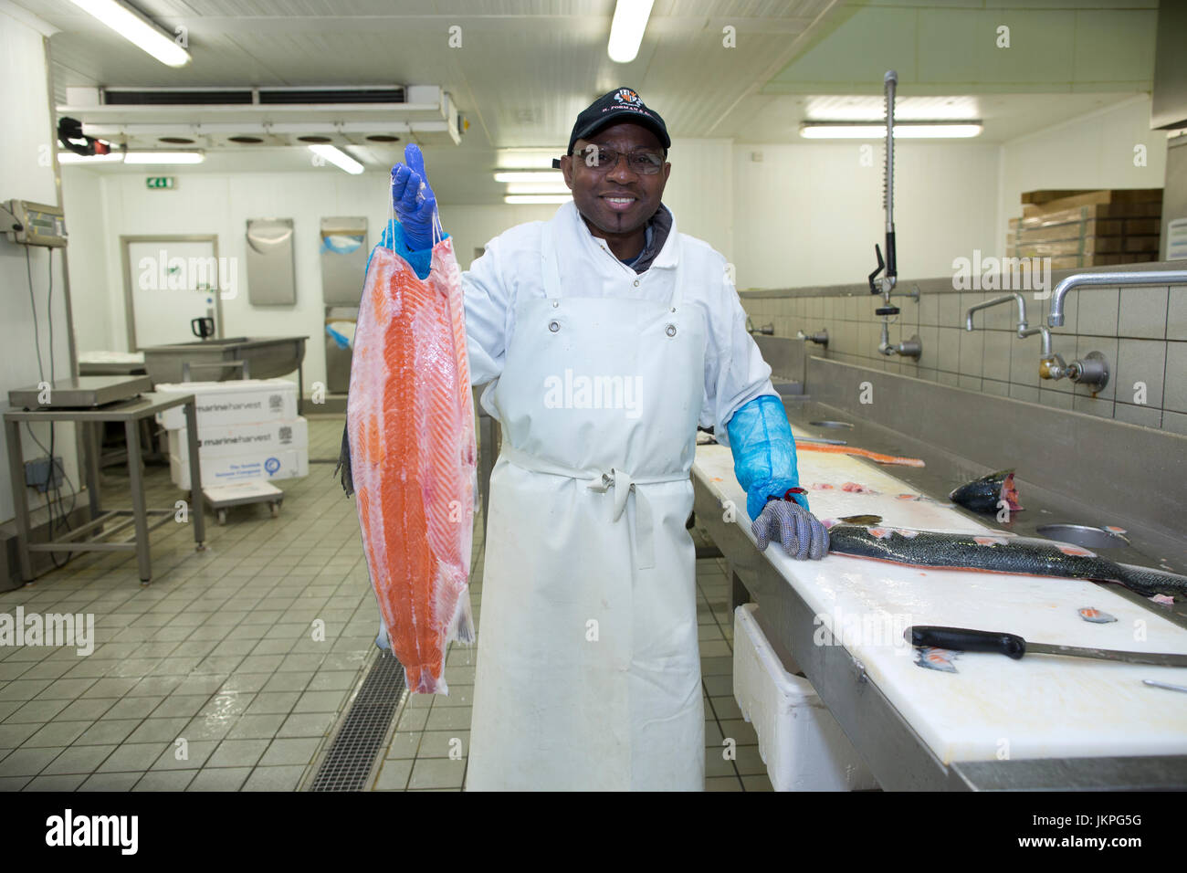 East End salmon smokehouse, H Forman & Son's, which has recently been awarded Protected Geographical Indication(PGI) status, Hackney Wick, London, UK Stock Photo