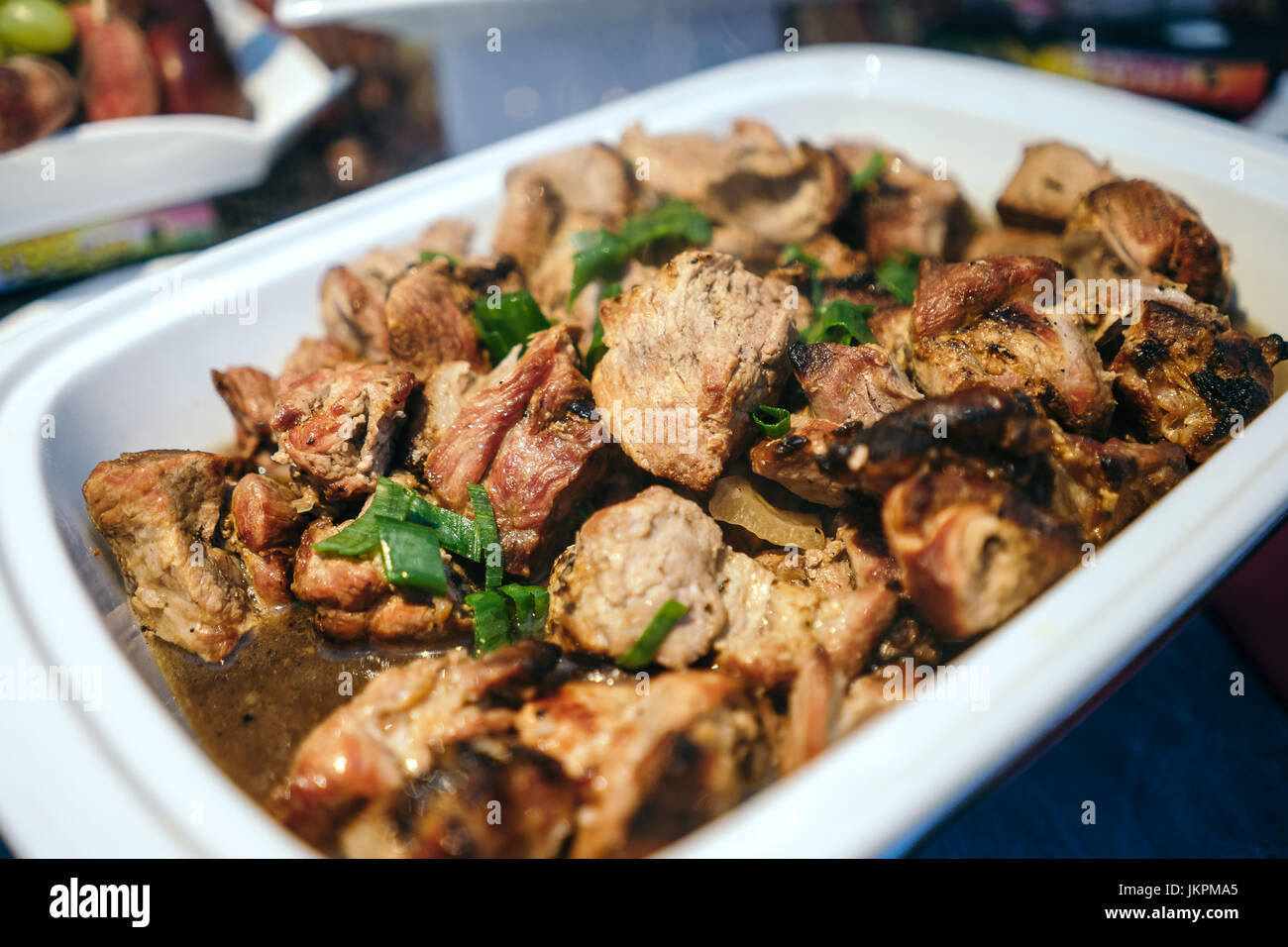 Marinated shish kebab cooked on a grillbarbecue and laid out in