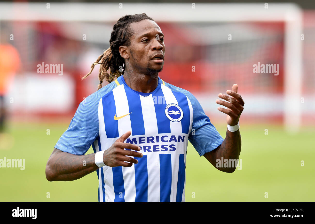 Gaetan Bong of Brighton during the Friendly match between Crawley Town and Brighton and Hove Albion at the Checkatrade Stadium in Crawley. 22 Jul 2017 Thomas Gaëtan Bong is a Cameroonian professional footballer who plays for Brighton & Hove Albion as a defender - Editorial use only. No merchandising. For Football images FA and Premier League restrictions apply inc. no internet/mobile usage without FAPL license - for details contact Football Dataco Stock Photo