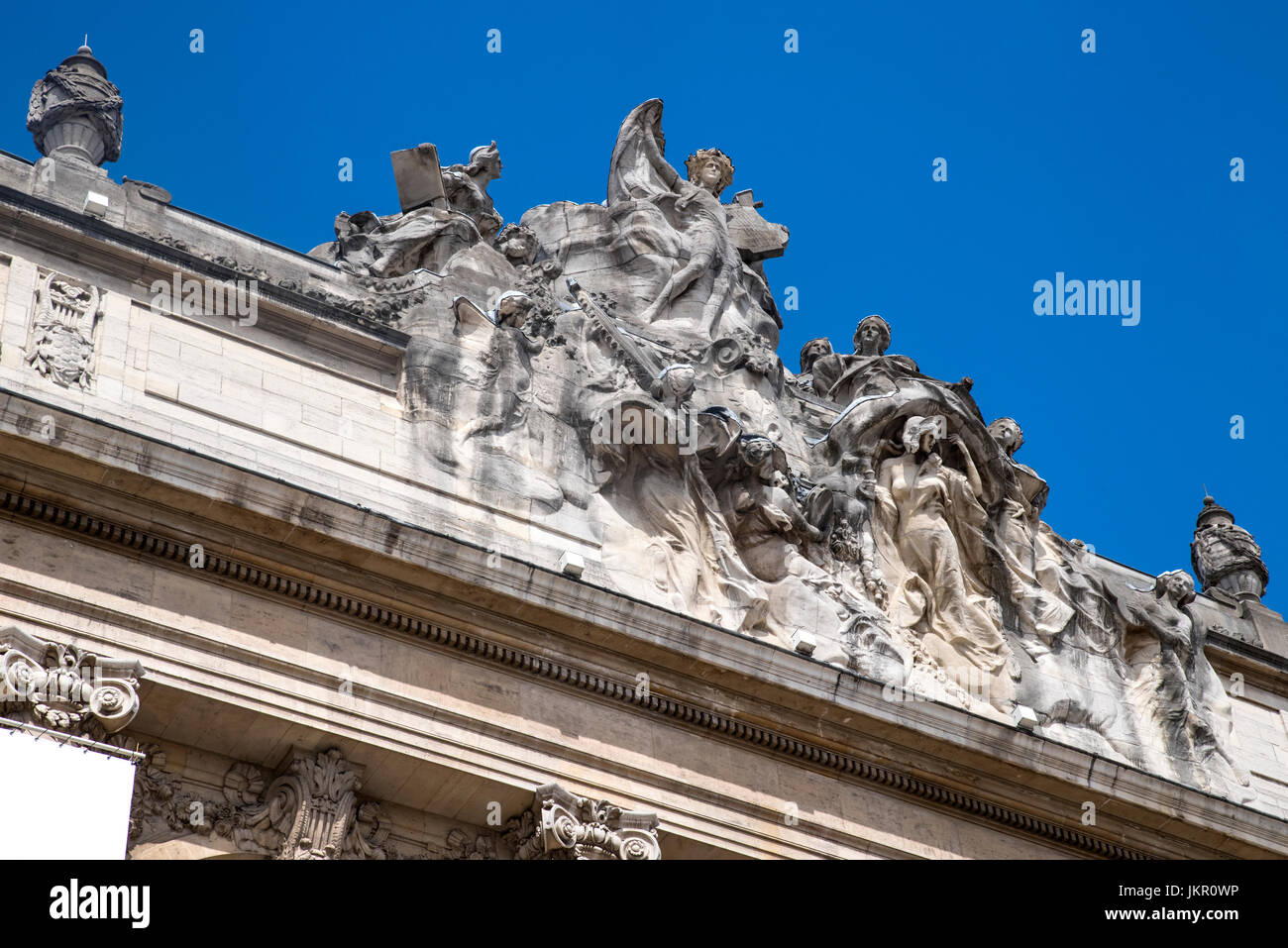 A sculpture on the exterior of the Opera de Lille opera house in the historic city of Lille in France. Stock Photo