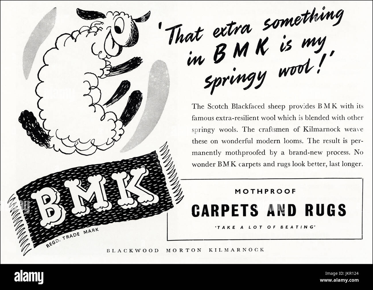 1950s old vintage original advertisement advertising BMK mothproof ...