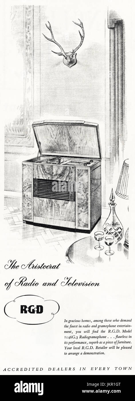 1950s old vintage original advertisement advertising RGD radio & television in magazine circa 1950 Stock Photo