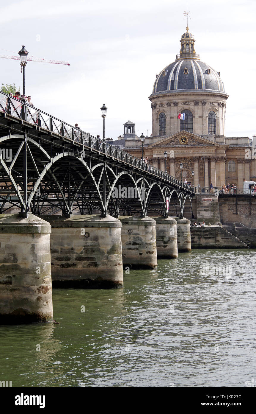 Paris, France, view of Pont des Arts looking across River Seine from Right Bank to Left Bank. Stock Photo