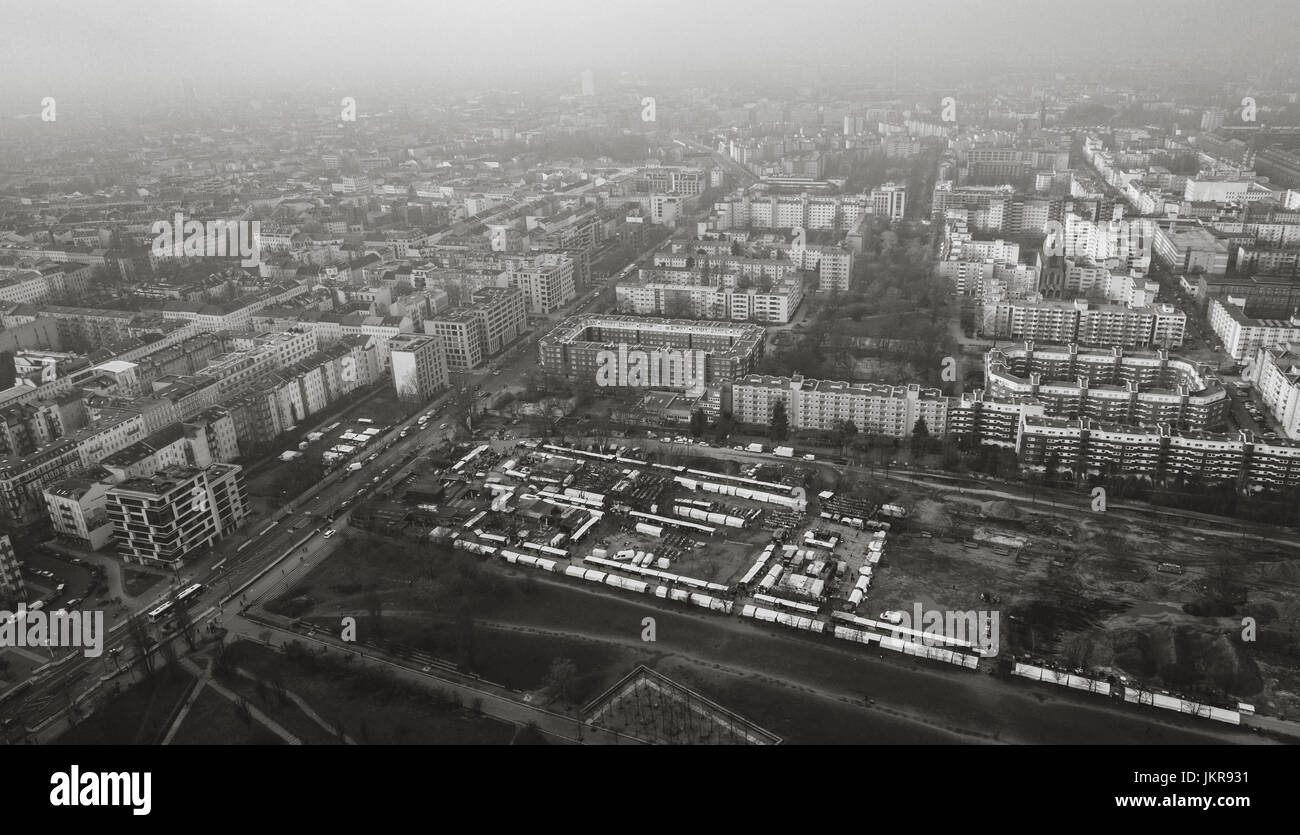 Aerial view of cityscape during foggy weather, Berlin, Brandenburg