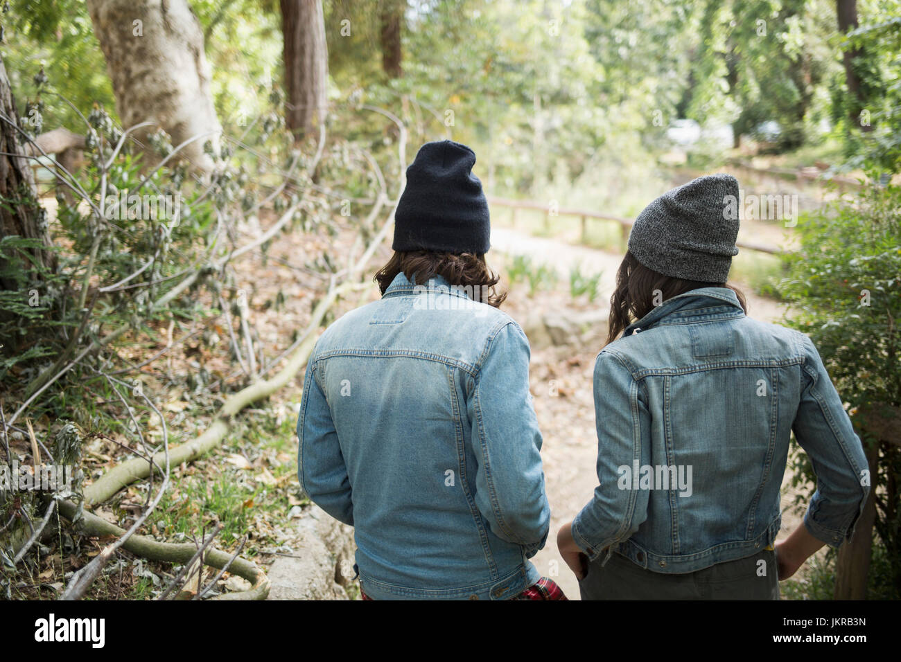 Rear view of couple walking in park Stock Photo - Alamy