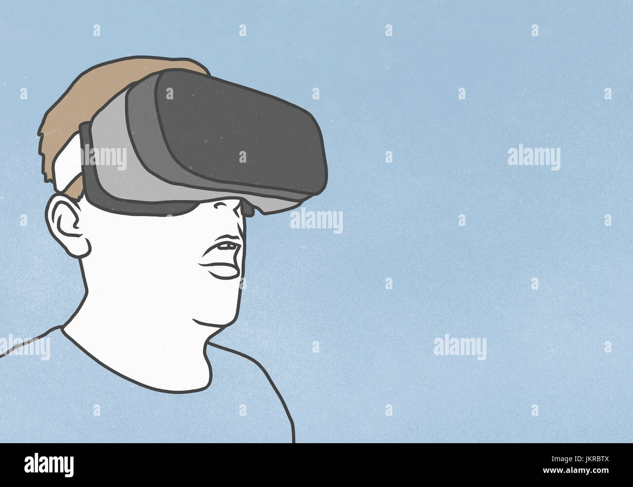 Man wearing Virtual reality glasses against blue background Stock Photo ...
