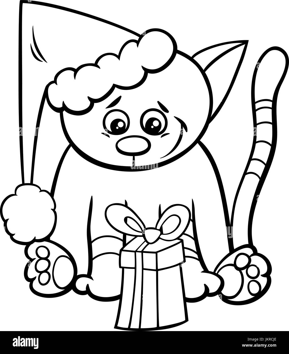 Black and White Cartoon Illustration of Cat or Kitten Funny Animal ...