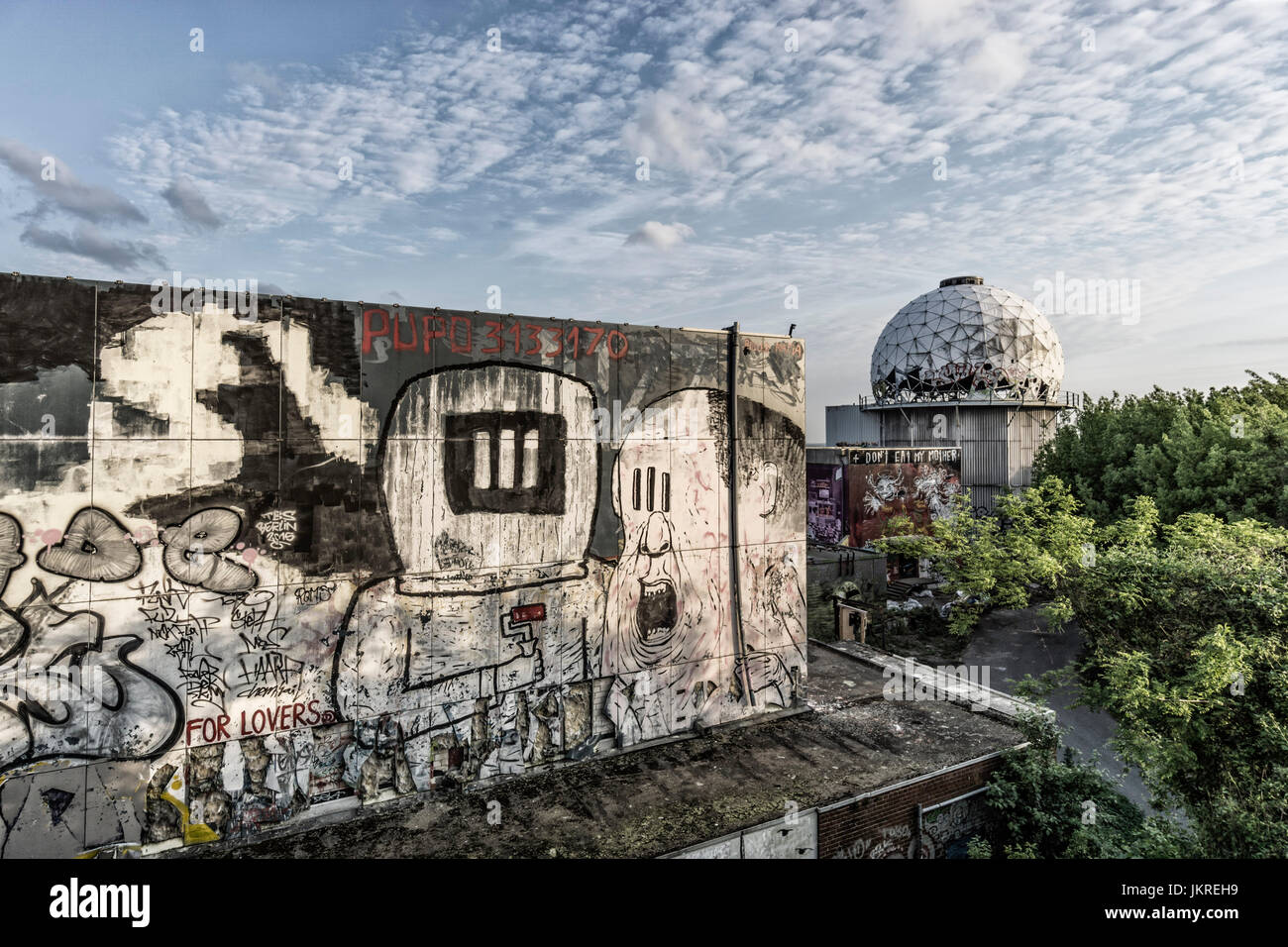 Teufelsberg, former monitoring system of the U.S. Army, abandoned building, Graffiti,  Berlin, Germany Stock Photo