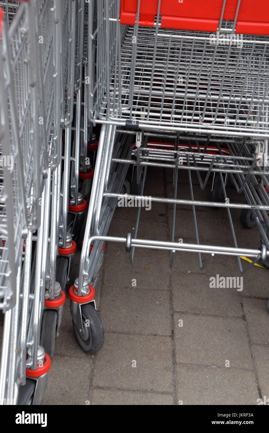 trolley or Shopping carts, telescoping shopping cart Stock Photo