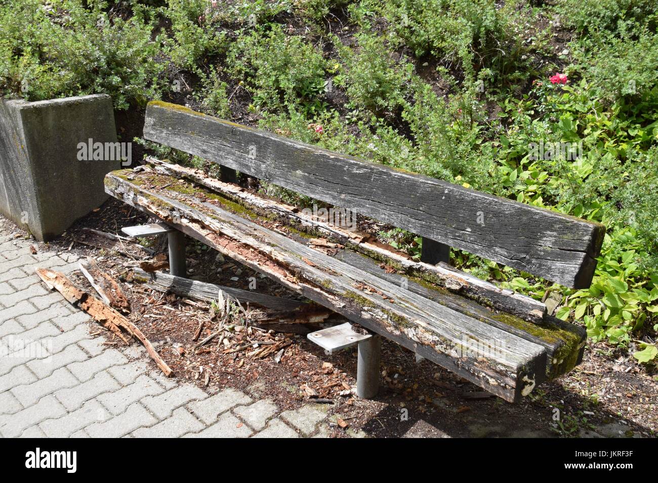 rotted Wooden bench Stock Photo