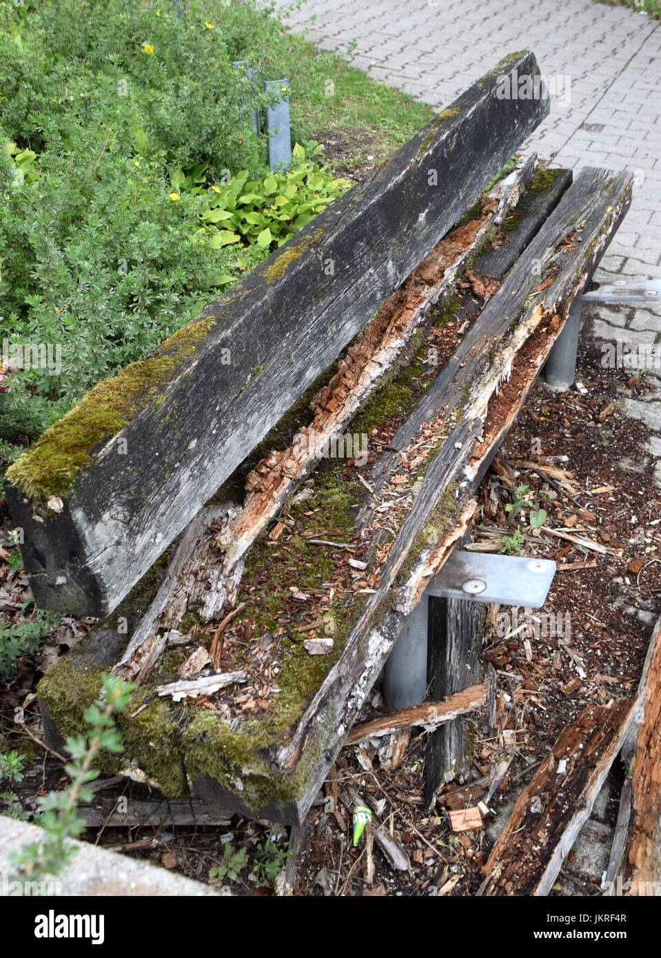 rotted Wooden bench Stock Photo