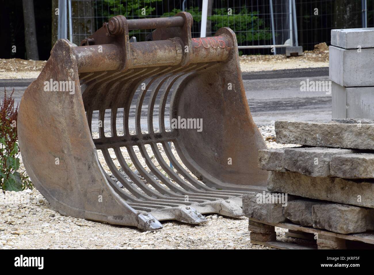 construction Site, construction equipment with building materials Stock Photo
