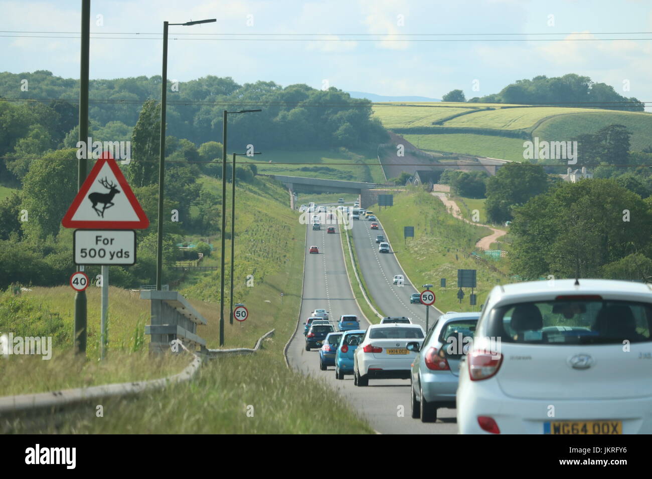 Zoomed view of a highway in Devon, England, United Kingdom Stock Photo