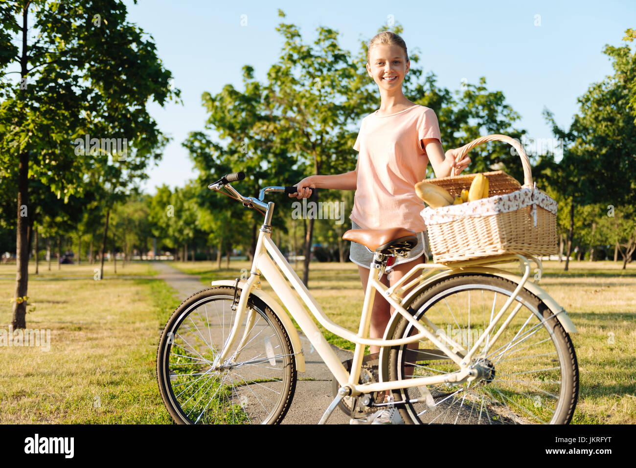 Positive pretty girl going to the picnic Stock Photo