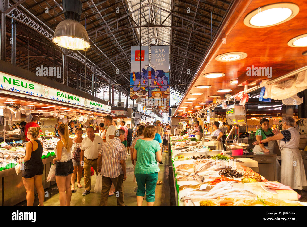 Barcelona Catalunya spain Mercado de La Boqueria buying fresh fish La