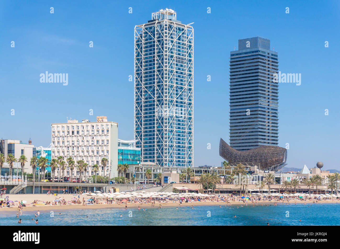 Barcelona Catalunya Spain Platja de la Barceloneta promenade and Barceloneta beach Barcelona spain eu europe Catalonia Stock Photo