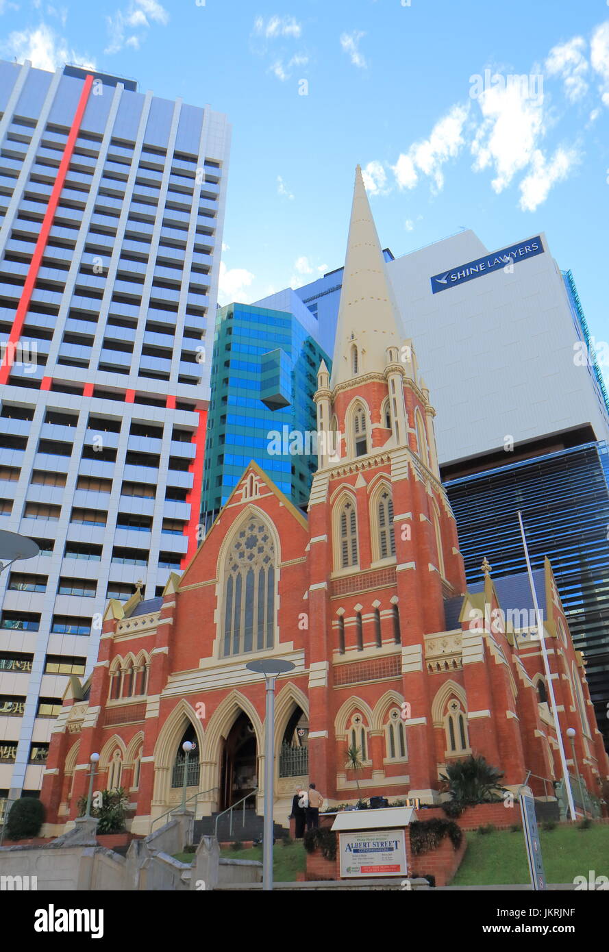 People visit Albert Street Uniting church in Brisbane Australia. Stock Photo