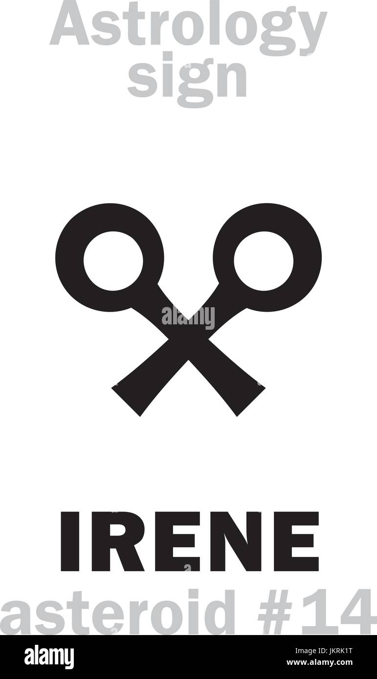 Astrology Alphabet: IRENE, asteroid #14. Hieroglyphics character sign (single symbol). Stock Vector