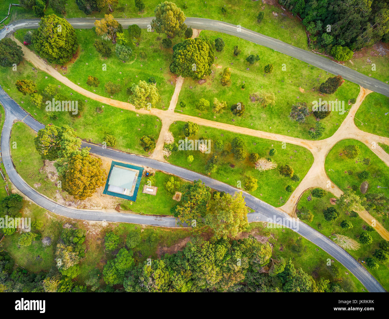 Aerial view of Mallacoota coastal reserve beautiful garden, trees