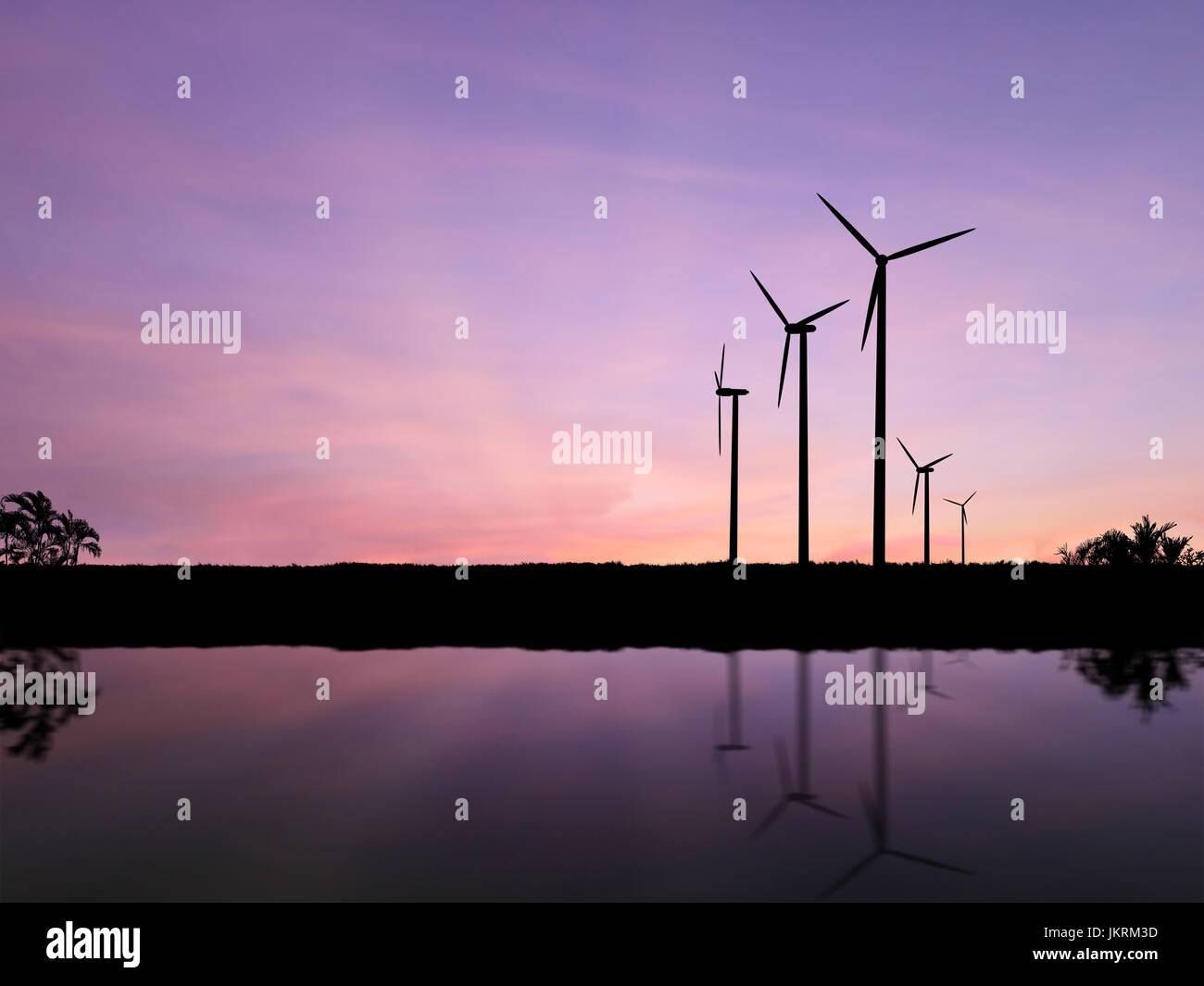 silhouette wind turbines with sunset sky background Stock Photo - Alamy