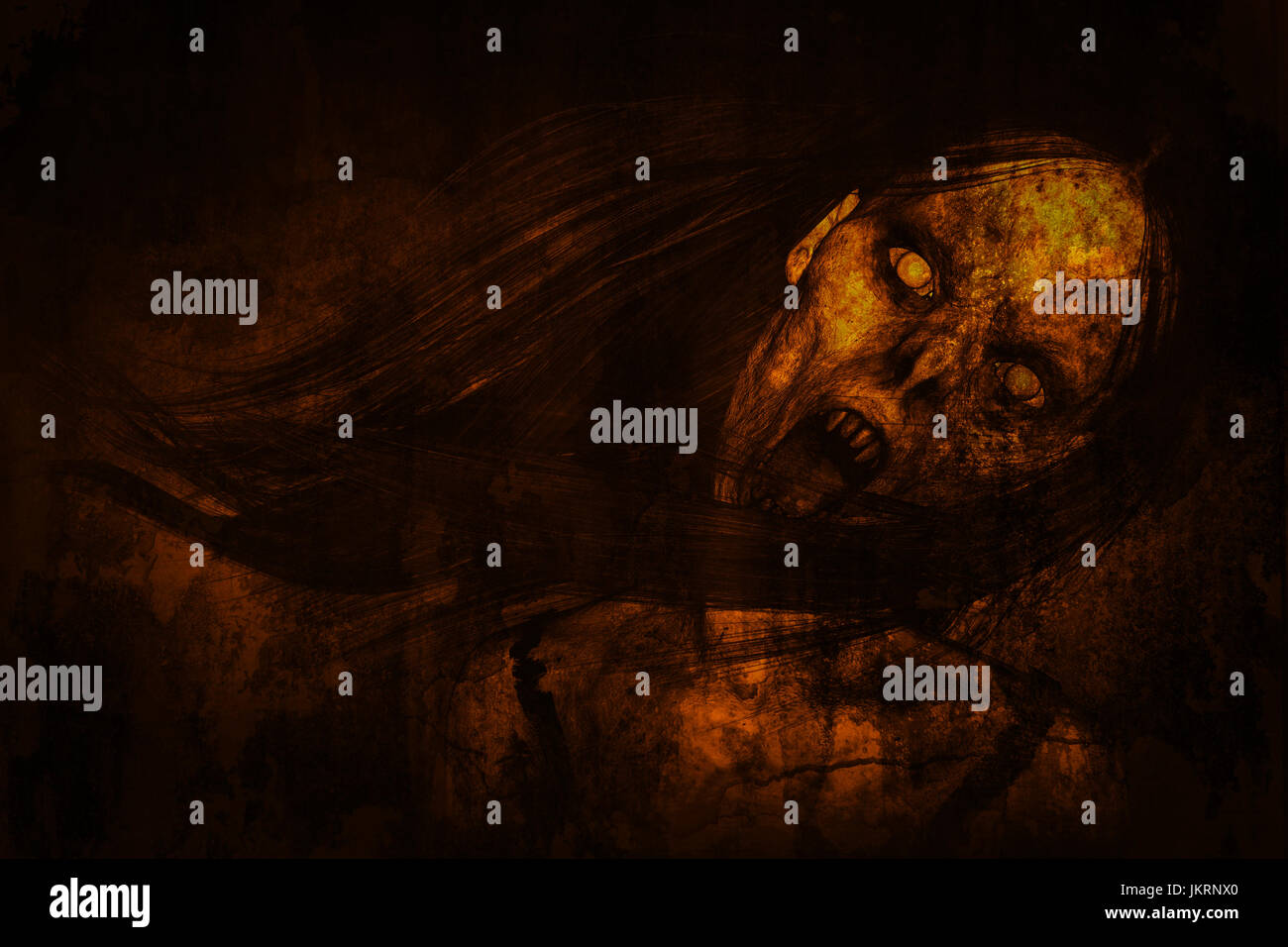 3d illustration of scary ghost woman in the dark Stock Photo - Alamy