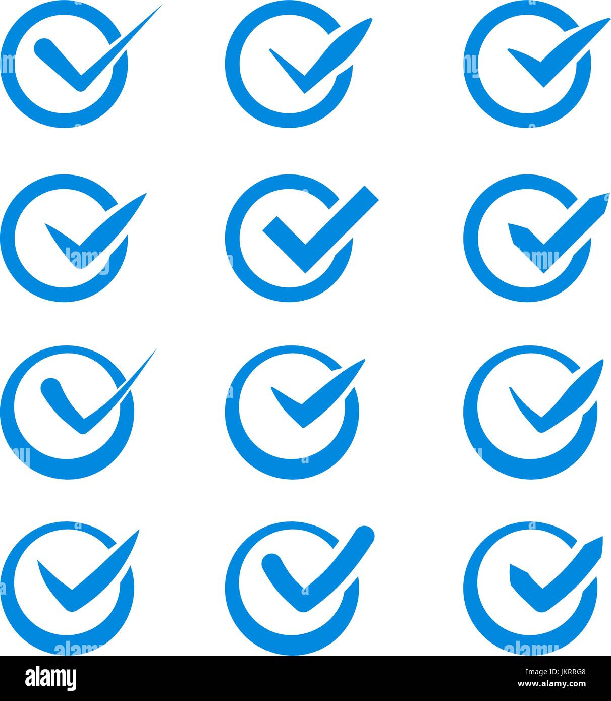 Set of nine different grey and white vector check marks or ticks in boxes conceptual of