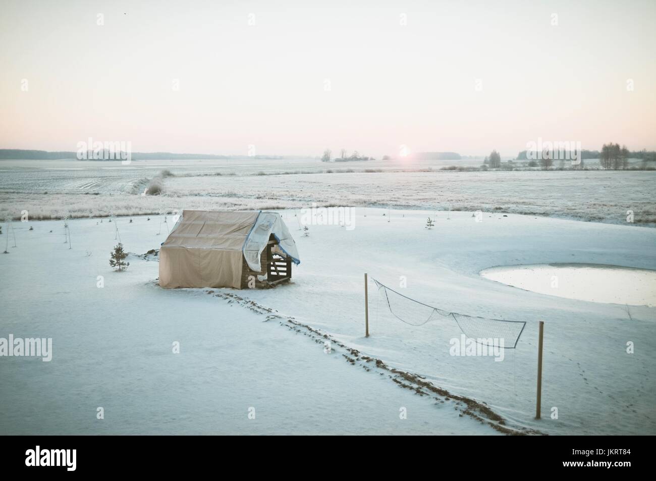 Beautiful winter morning. Landscape view. Sun rise comes up above the ...