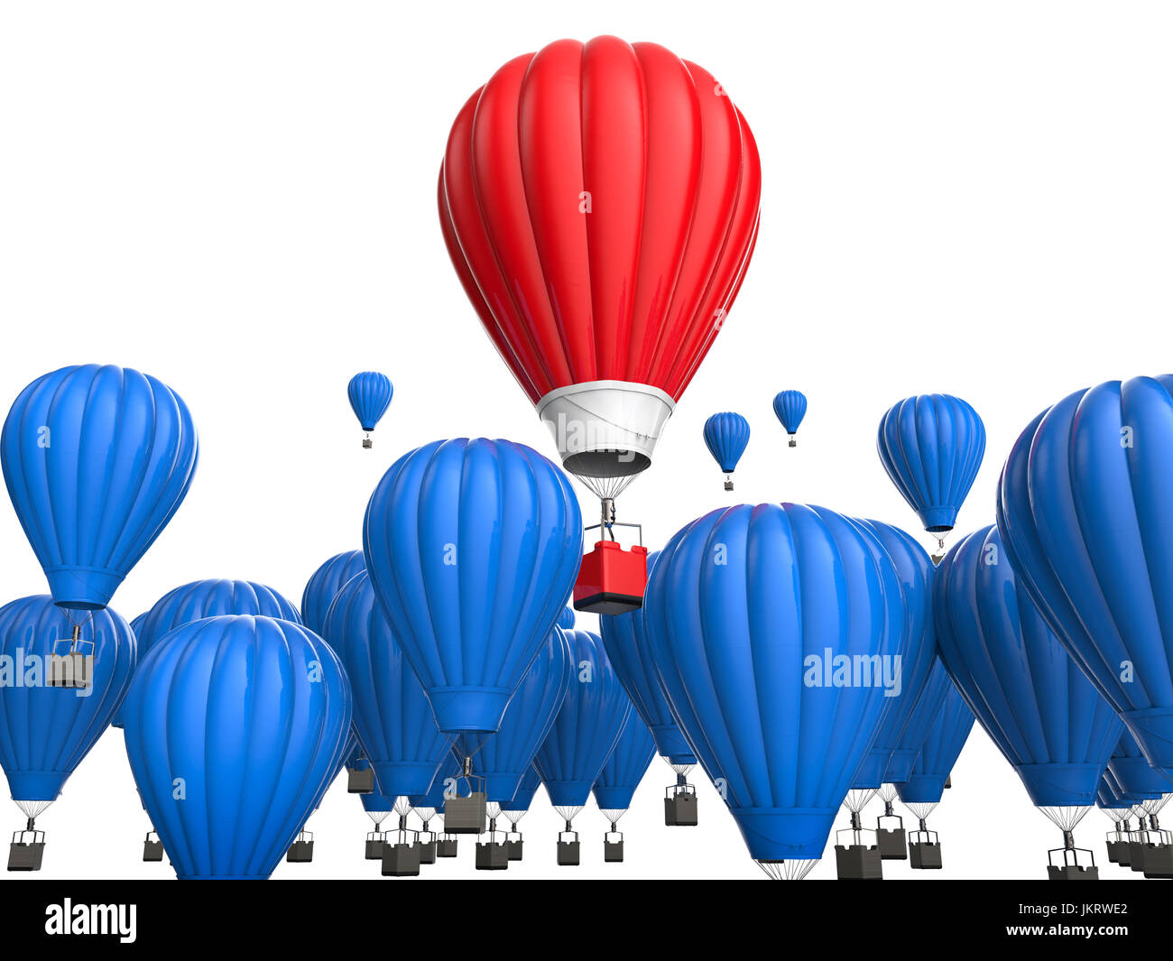 leadership concept with 3d rendering red hot air balloon flying above ...