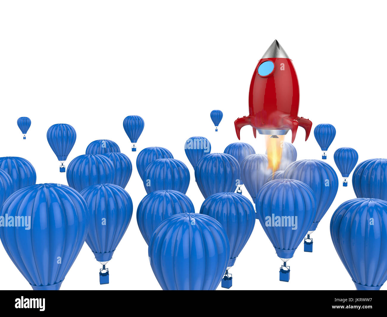 leadership concept with 3d rendering red rocket above blue hot air ...