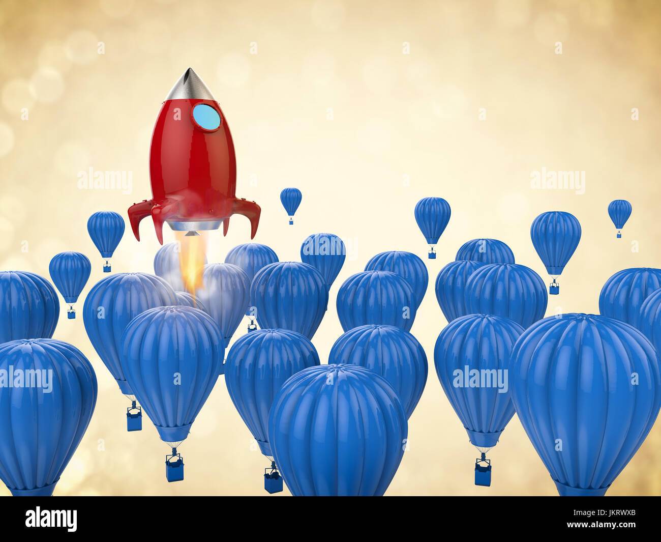 leadership concept with 3d rendering red rocket above blue hot air ...