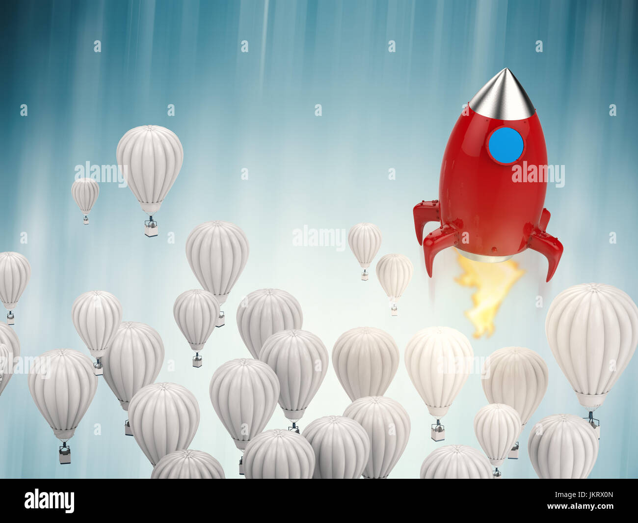 leadership concept with 3d rendering red rocket above blue hot air ...