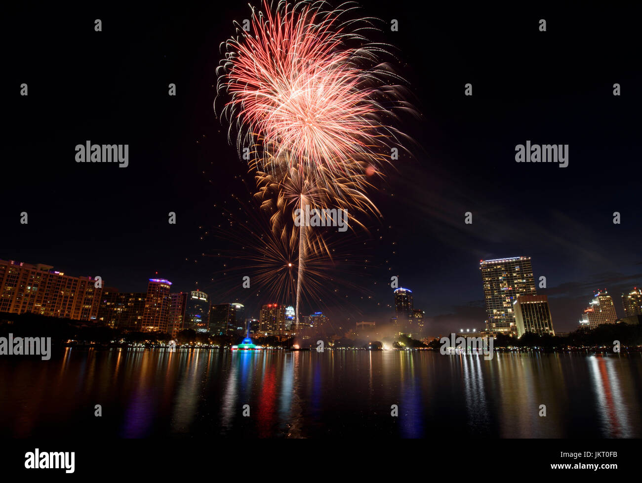 Fourth of July fireworks at Lake Eola Park in downtown Orlando, Florida