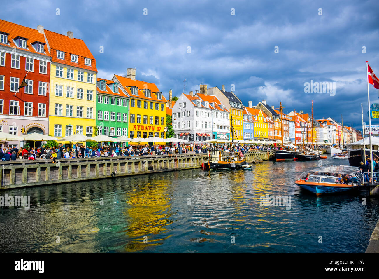 COPENHAGEN, DENMARK - JULY 20: Nyhavn, 17th century waterfront, canal and entertainment district and the popular tourist destination in Copenhagen Stock Photo