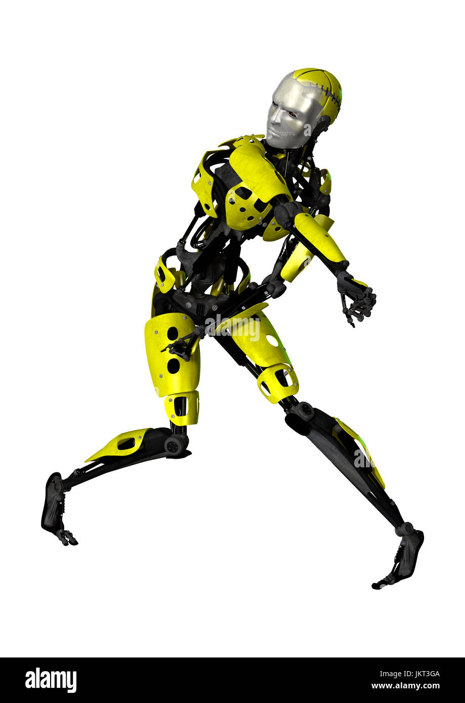 3D rendering of a robot dancing isolated on white background Stock