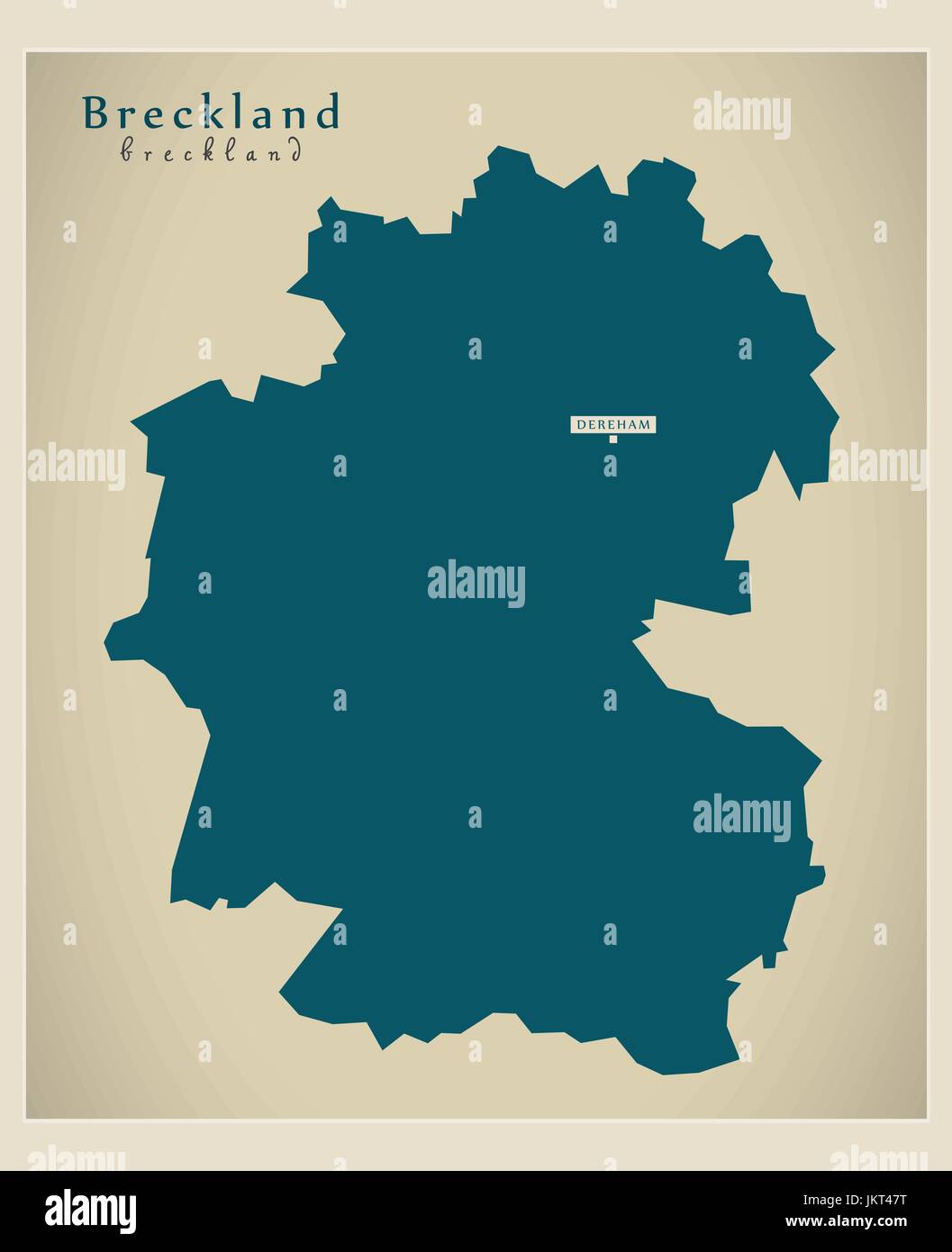 Modern Map - Breckland district of Norfolk England UK illustration ...