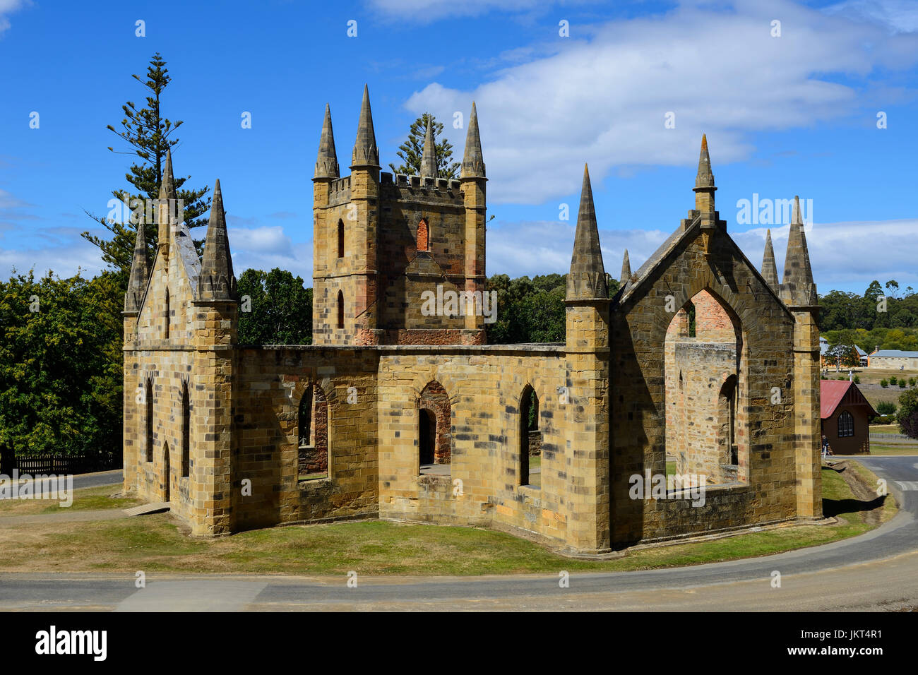 Ruins of the Church at Port Arthur historic site (former convict settlement) on the Tasman Peninsula in Tasmania, Australia Stock Photo