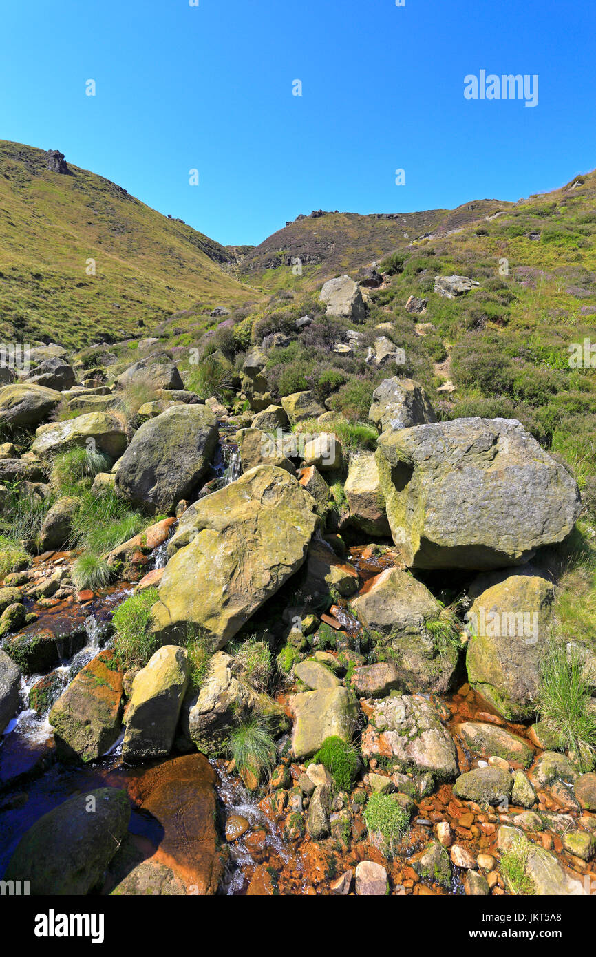 Grindsbrook Clough the old Pennine Way route on to Kinder Scout,  Derbyshire, Peak District National Park, England, UK Stock Photo - Alamy