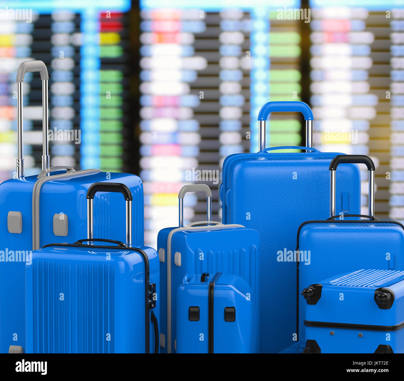 3d rendering blue hard case luggages with airport background Stock ...