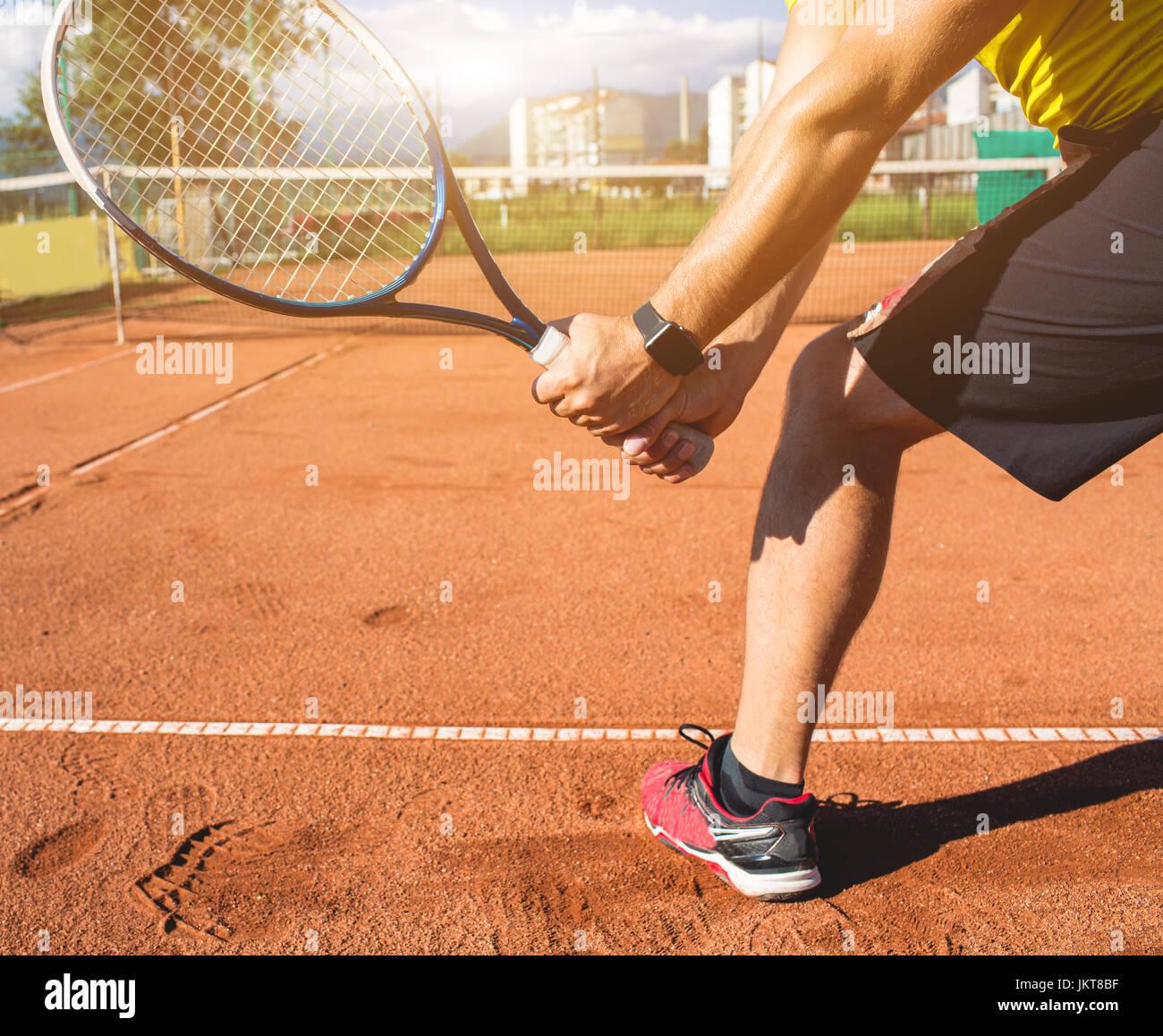 Tennis ball hitting racket close up hires stock photography and images